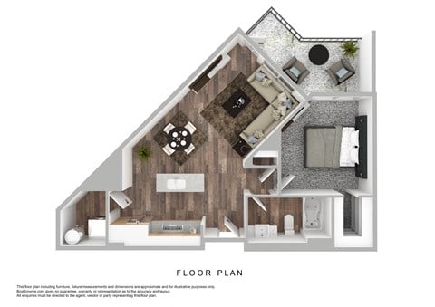 Floor plan for 1 bed, 1 bath, 754 sqft
